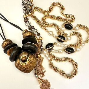 Gold & Black tone Statement Necklace Jewelry Bundle lot